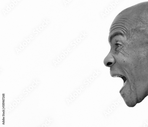 man with mental health shouting with anger on white background with people stock image stock photo 
