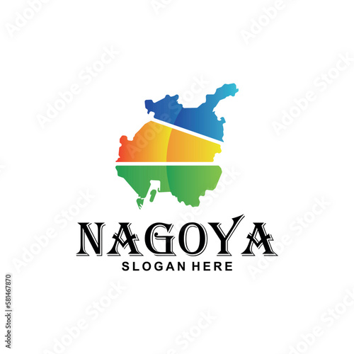 Nagoya city japan map colorful creative design