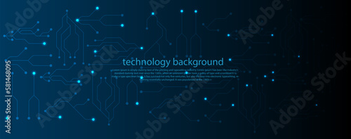 Blue circuit board electronic or electrical line with engineering technology concept vector background