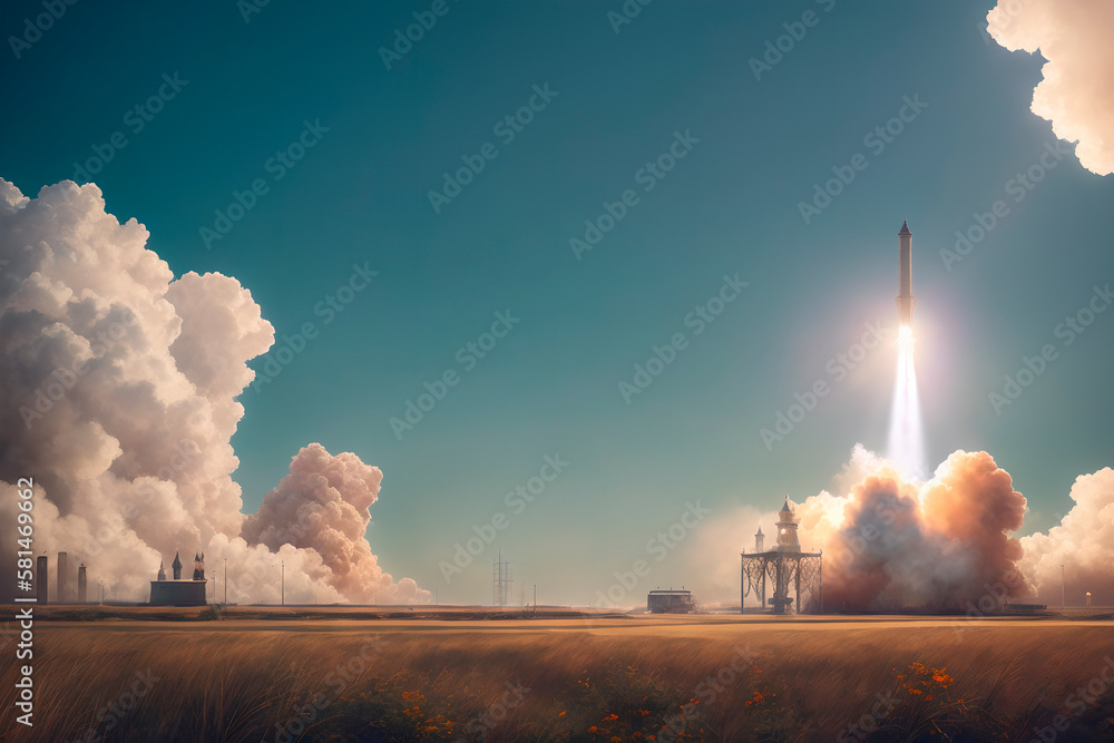 rocket launch, concept art illustrtion. Generative ai.