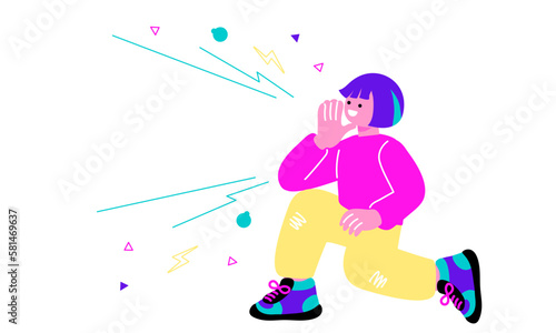 大声で呼びかける人物のイラスト
