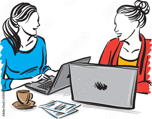 two women working together friends in work team work concept vector illustration