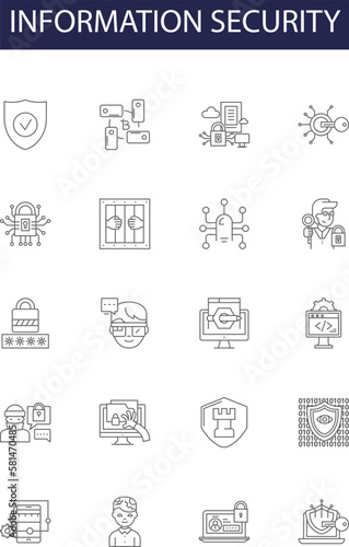 Information security line vector icons and signs. Security, Protection, Cyber, Access, System, Policy, Data, Network outline vector illustration set