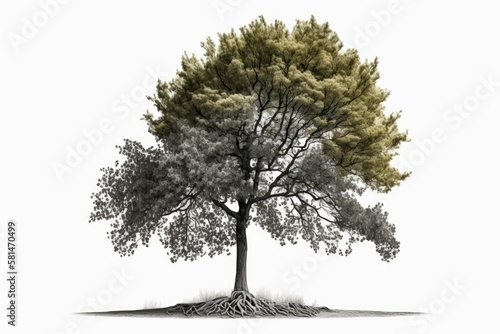 tree with a white background  isolated. solitary white background with a single spring tree. Generative AI