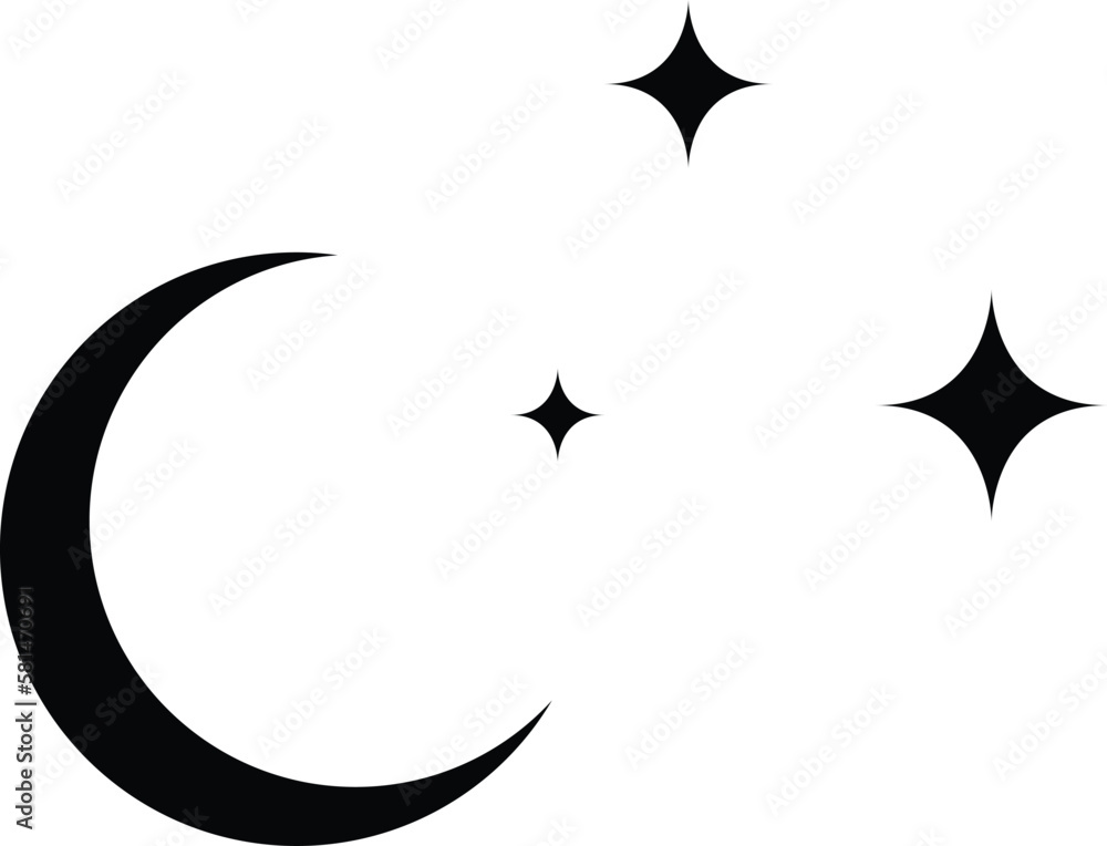 Minimalist crescent and stars vector icon design in a flat style. Perfect for celestial, spiritual, and night-themed branding or decorative elements. Minimalist crescent and stars vector icon design in a flat style. Perfect for celestial, spiritual, and night-themed branding or decorative elements.