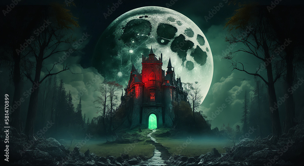 spooky night scene with castle.