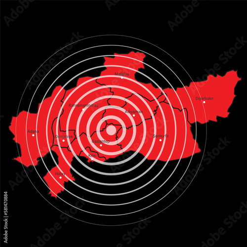 Turkey, earthquake February 6, 2023. Vector Illustration of the Map of Turkey on White Background. EPS 10