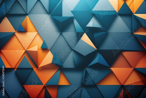 Light blue, dark blue & orange abstract geometric background, generative AI