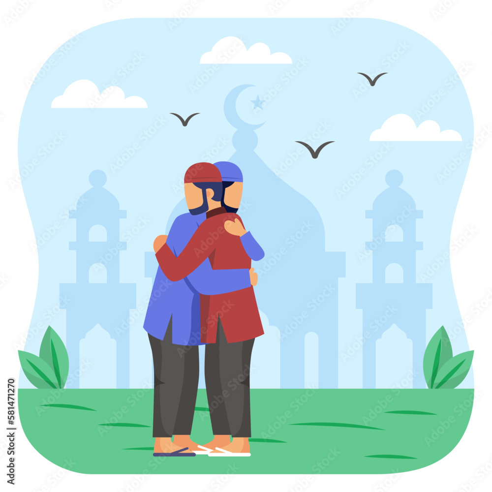 hugging each other to pass Eid greetings Concept, expressing love and brotherhood vector icon Design, Ramazan and Eid al-Fitr Symbol, Islamic and Muslim fasting Sign, Arabic holidays celebration stock hugging each other to pass Eid greetings Concept, expressing love and brotherhood vector icon Design, Ramazan and Eid al-Fitr Symbol, Islamic and Muslim fasting Sign, Arabic holidays celebration stock