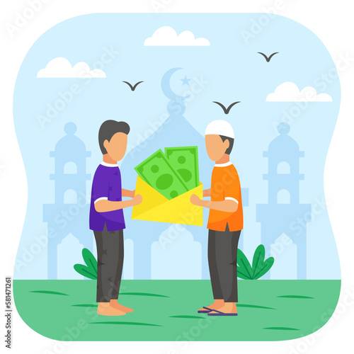 Help with Zaka Money Concept, Cash Giving to Needy Poor Brother vector icon Design, Ramazan and Eid al-Fitr Symbol, Islamic and Muslims fasting Sign, Arabic holidays celebration stock illustration 