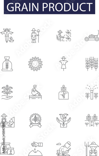 Grain product line vector icons and signs. Product, Wheat, Barley, Rice, Maize, Oats, Bran,Rye outline vector illustration set