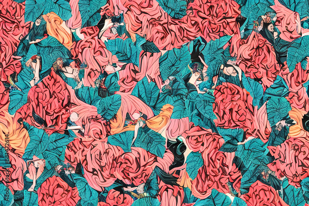 seamless pattern with flowers abstract generative ai 