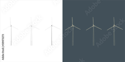 Vector windmill Wind turbine line Wire-frame style . Alternative renewable power generator - green energy 