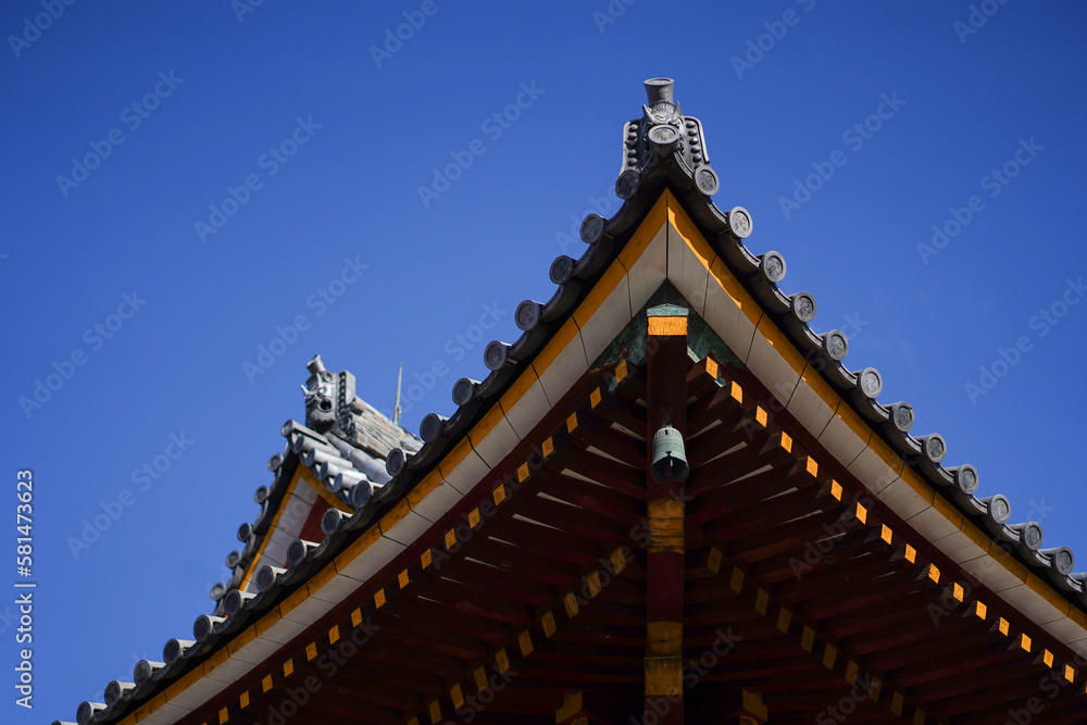 Japanese style decorative clay roof of the temple