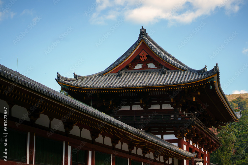 Decorative clay roof of Japan heritage temple building