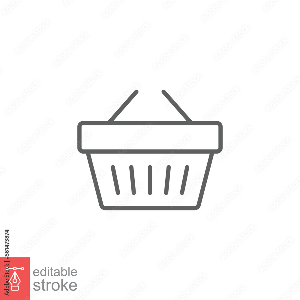 Shopping basket icon. Simple line style for web template and app. Shop, cart, bag, store, online, purchase, buy, retail, vector illustration design on white background. Editable stroke EPS 10. Shopping basket icon. Simple line style for web template and app. Shop, cart, bag, store, online, purchase, buy, retail, vector illustration design on white background. Editable stroke EPS 10.