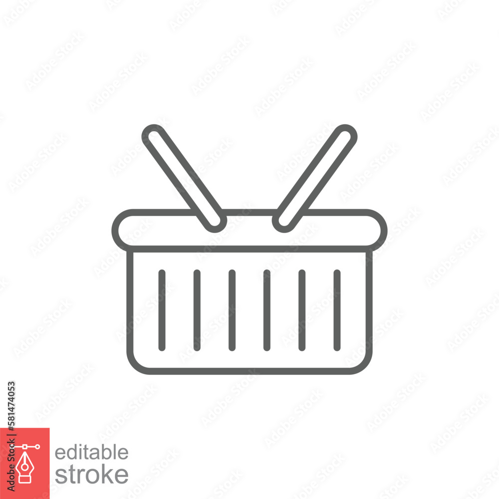 Shopping basket icon. Simple line style for web template and app. Shop, cart, bag, store, online, purchase, buy, retail, vector illustration design on white background. Editable stroke EPS 10. Shopping basket icon. Simple line style for web template and app. Shop, cart, bag, store, online, purchase, buy, retail, vector illustration design on white background. Editable stroke EPS 10.