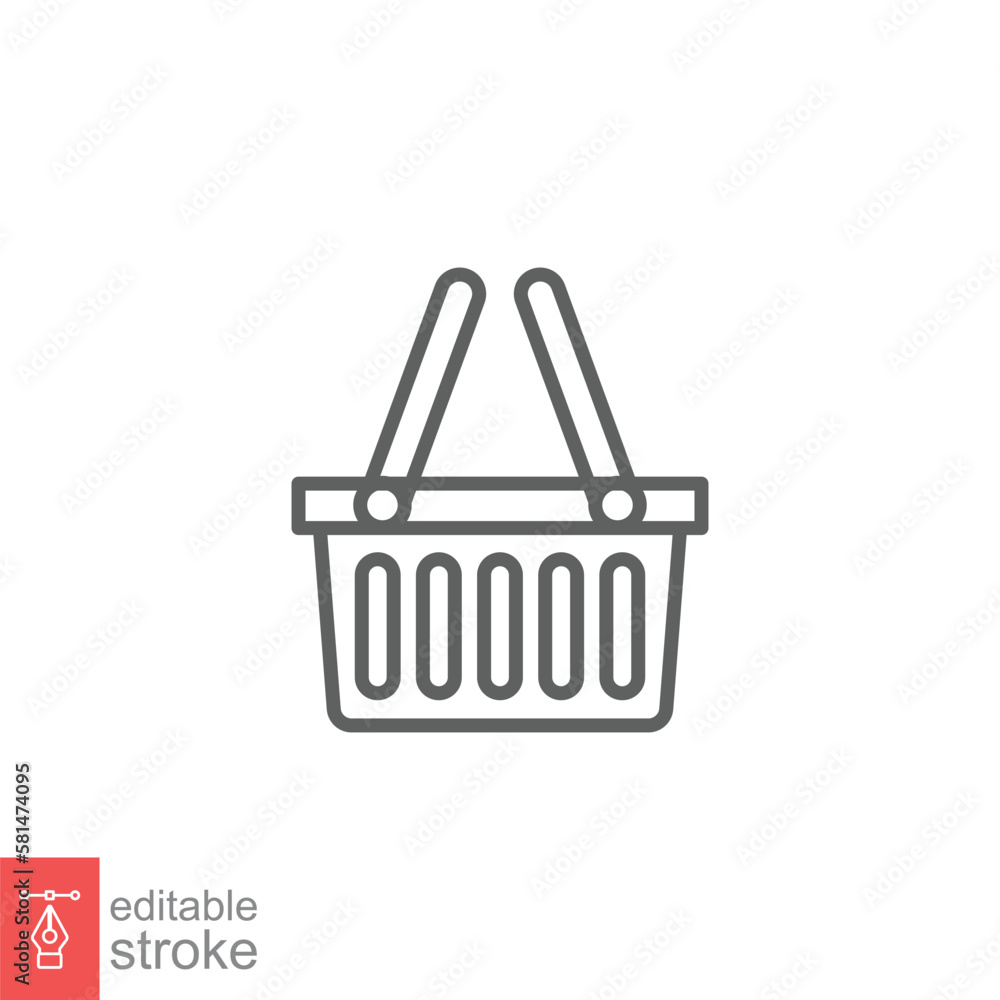 Shopping basket icon. Simple line style for web template and app. Shop, cart, bag, store, online, purchase, buy, retail, vector illustration design on white background. Editable stroke EPS 10. Shopping basket icon. Simple line style for web template and app. Shop, cart, bag, store, online, purchase, buy, retail, vector illustration design on white background. Editable stroke EPS 10.
