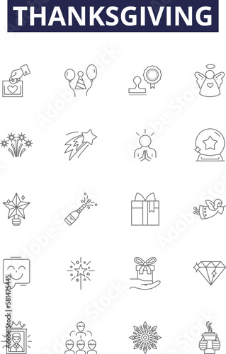 фотографія Thanksgiving line vector icons and signs