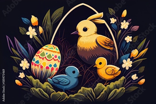 Easter incorporates traditional Easter symbols like eggs  bunnies  or chicks. Generative AI.