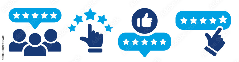 5 stars from customers. Feedback from the client. Five stars customer product rating review with thumbs up icon. - obrazy, fototapety, plakaty 