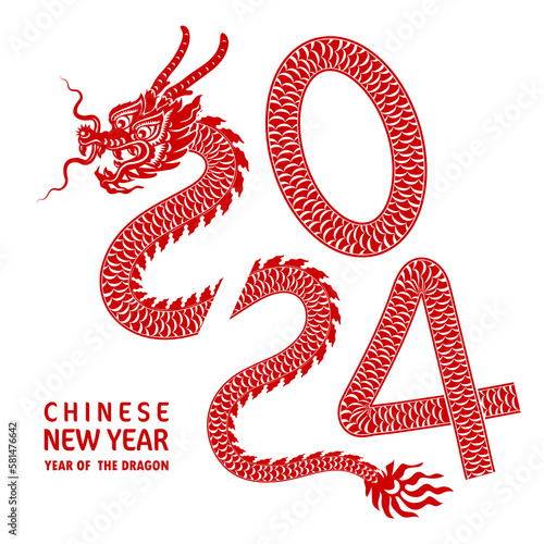 Canvas Print Happy chinese new year 2024 year of the chinese dragon zodiac with on color Background