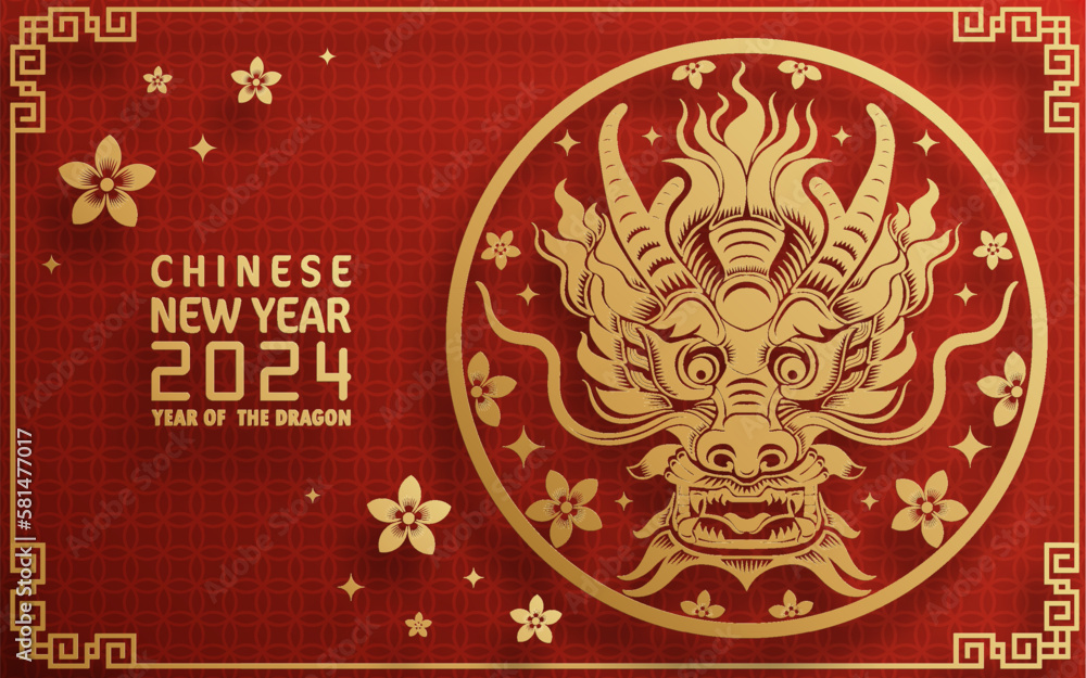 Happy chinese new year 2024 year of the chinese dragon zodiac with on color Background. ( Translation : happy new year, chinese dragon ) Happy chinese new year 2024 year of the chinese dragon zodiac with on color Background. ( Translation : happy new year, chinese dragon )