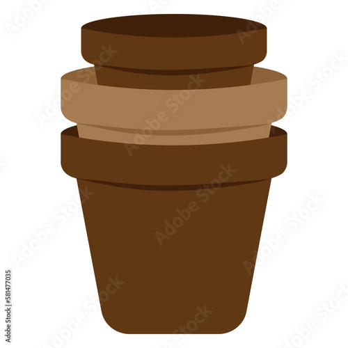 Three empty flower pots standing in each other. Vector flat Illustration