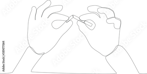 Hand cutting the end of a cigarette. No tobacco day one line drawing
