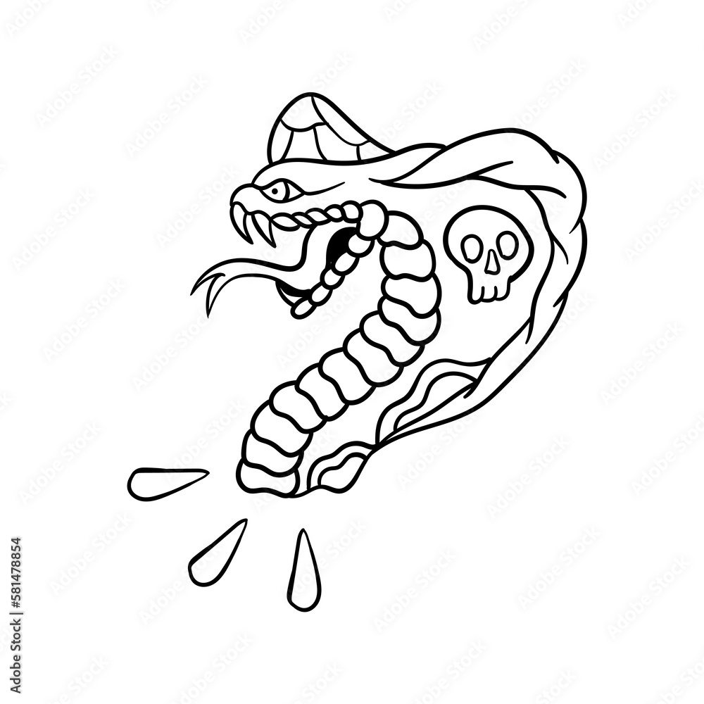 Hand drawn illustration of cobra snake traditional outline vector design Hand drawn illustration of cobra snake traditional outline vector design