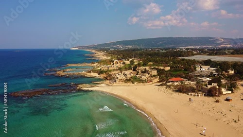 beautiful banana beach in north of Israel in Ahziv Nature Reserve photo