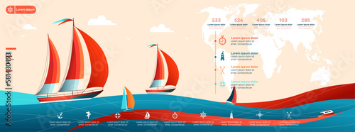 Yacht club UI UX web design with sail boat