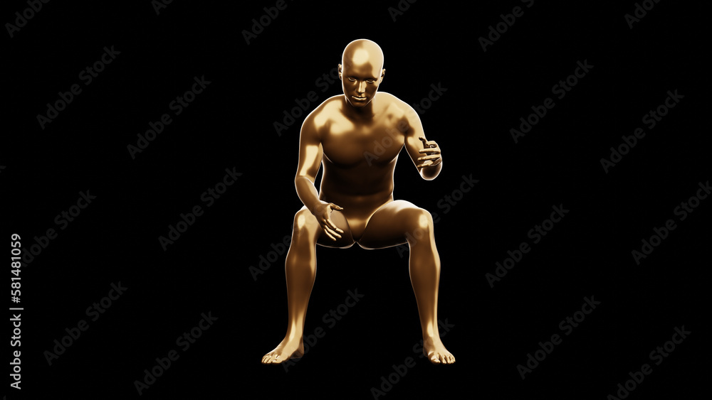 Beautiful young metallic gold man posing, isolated on black background. 3d illustration (rendering). Golden mannequin, android. Beautiful young metallic gold man posing, isolated on black background. 3d illustration (rendering). Golden mannequin, android.