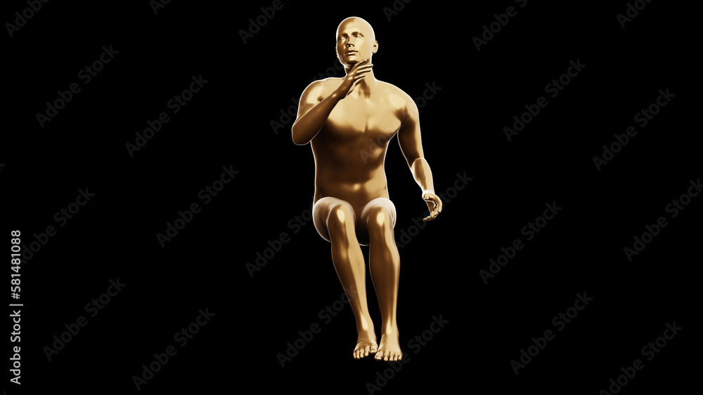 Beautiful young metallic gold man posing, isolated on black background. 3d illustration (rendering). Golden mannequin, android. Beautiful young metallic gold man posing, isolated on black background. 3d illustration (rendering). Golden mannequin, android.