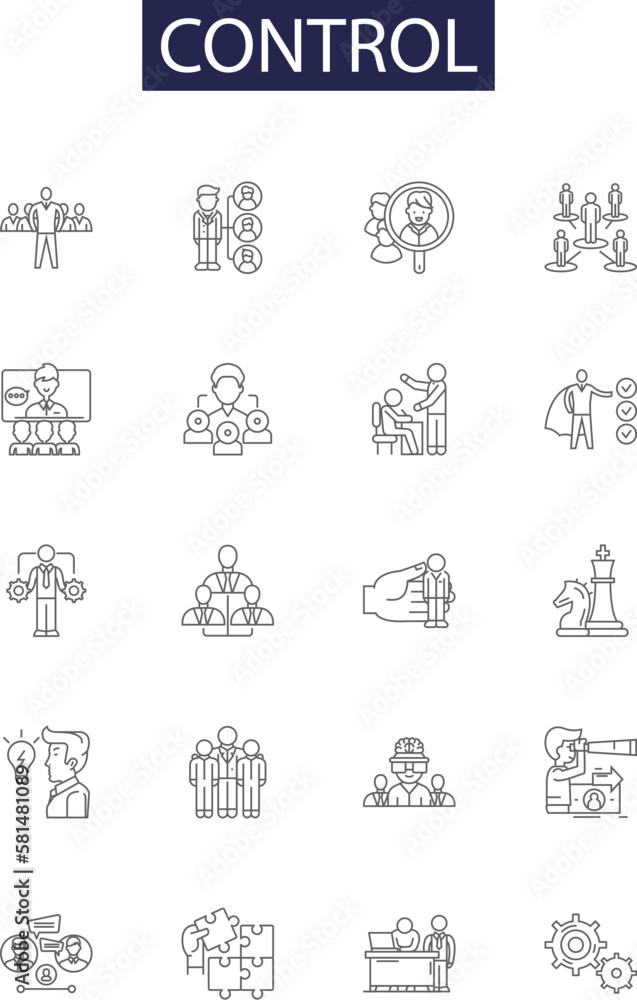 Control line vector icons and signs. Rule, Command, Dominant, Govern ...