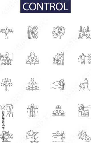 Control line vector icons and signs. Rule, Command, Dominant, Govern, Oversee, Master, Direct, Supervise outline vector illustration set photo