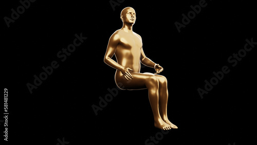 Beautiful young metallic gold man posing, isolated on black background. 3d illustration (rendering). Golden mannequin, android. © Mihai Zaharia