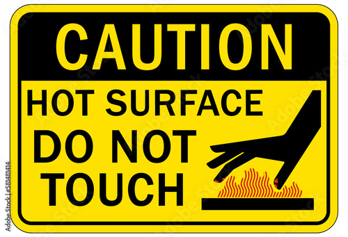 Hot warning sign and labels hot surface, do not touch