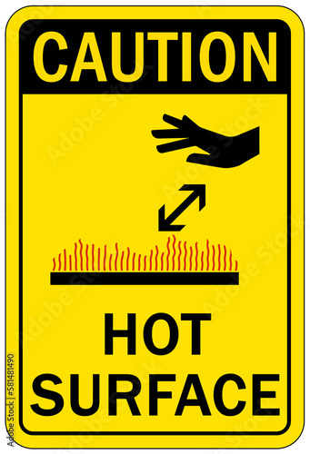 Hot warning sign and labels hot surface