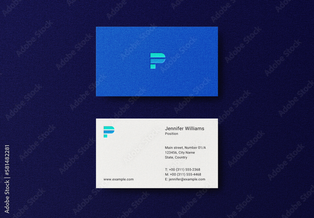 Blue Embossed Debossed Business Card Logo Effect Mockup Template Stock Template Adobe Stock