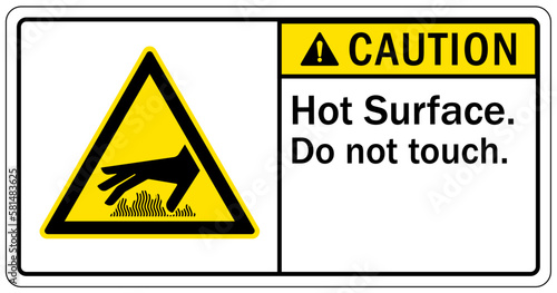 Hot warning sign and labels hot surface. Do not touch