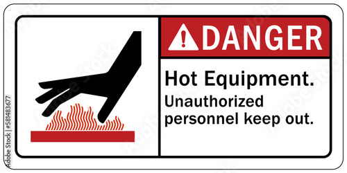 Hot warning sign and labels hot equipment. unauthorized personnel keep out