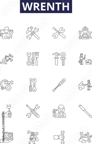 Wrenth line vector icons and signs. Birds, Biology, Ornithology, Birding, Nests, Migration, Feathers, Wildlife outline vector illustration set