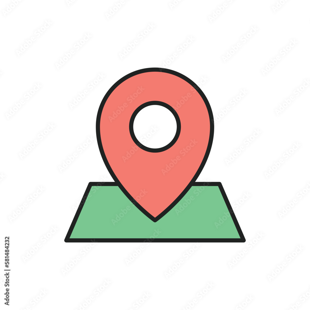 Navigation point on the map thin line icon. Color linear symbol. Vector illustration. Navigation point on the map thin line icon. Color linear symbol. Vector illustration.