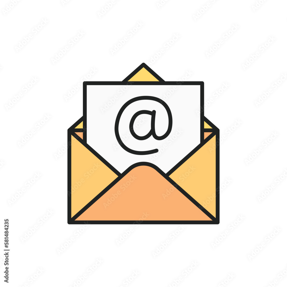 Open email thin line icon. Color linear symbol. Vector illustration. Open email thin line icon. Color linear symbol. Vector illustration.