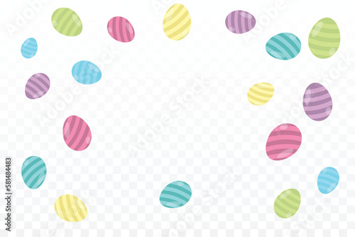 Many Falling Colorful Easter Egg On White Background. Vector