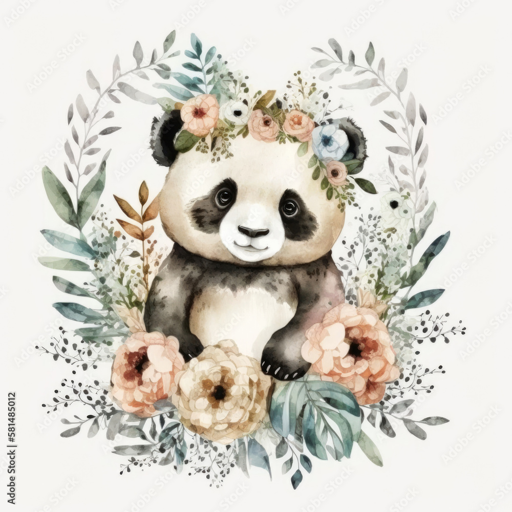 Cute Watercolor Panda. Illustration Generative AI. Cute Watercolor Panda. Illustration Generative AI.