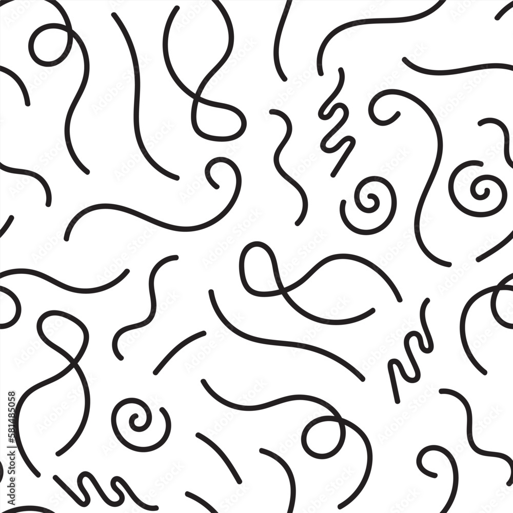 Vector illustration. Monochromatic abstract black scribbles on white background seamless repeat pattern. Vector illustration. Monochromatic abstract black scribbles on white background seamless repeat pattern.