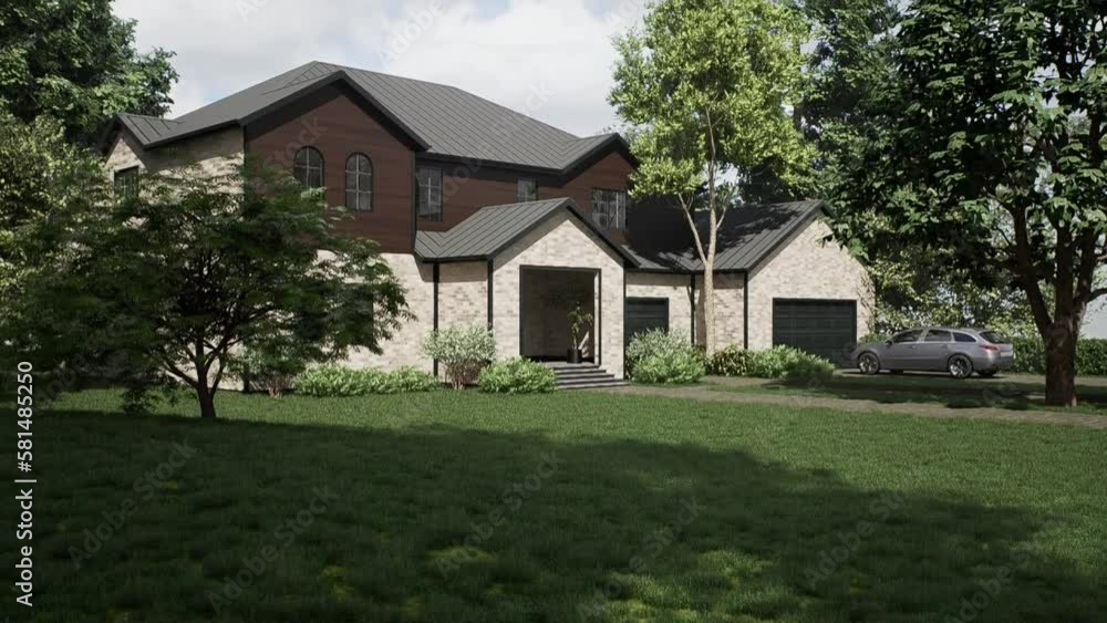 Large beautiful house with two garages. 3d render of a house. Large beautiful house with two garages. 3d render of a house.