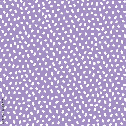 Vector illustration. White abstract irregular dots on lilac background seamless repeat pattern design.